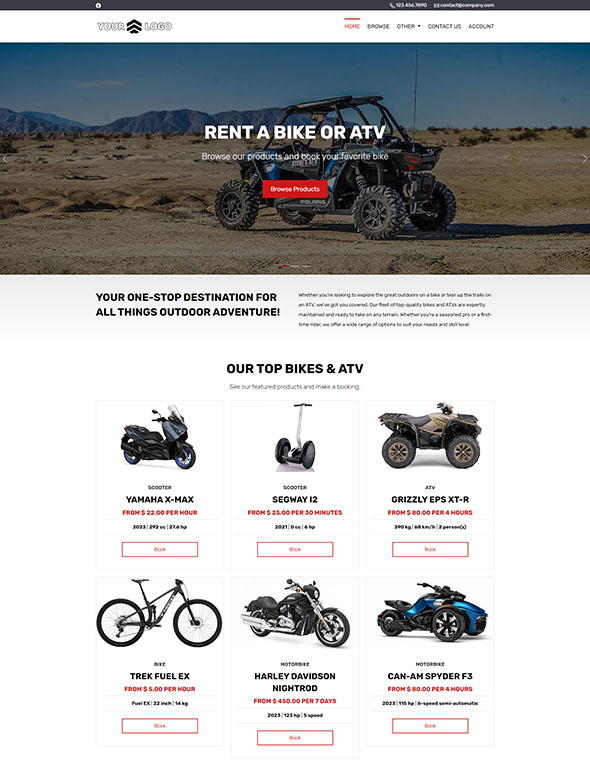 ATV & Bike Rental Website - Template #1