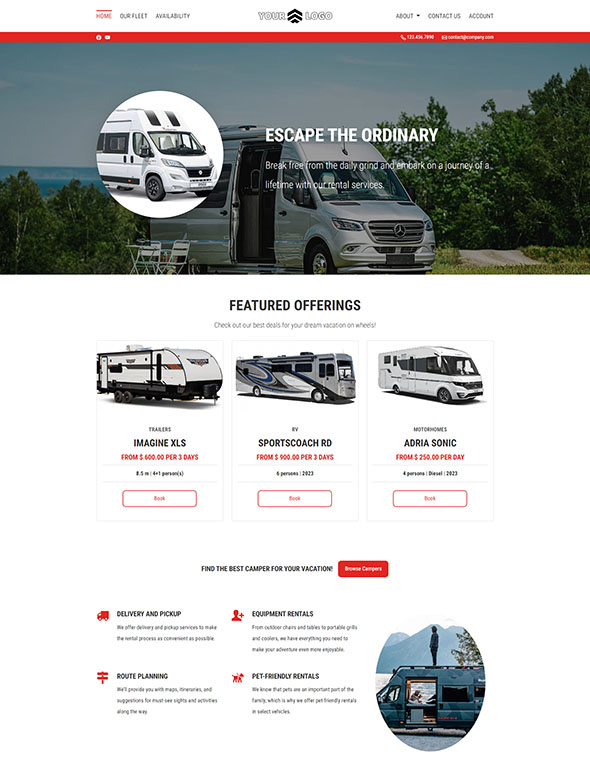 Caravan & RV Rental Software - Website Template #3