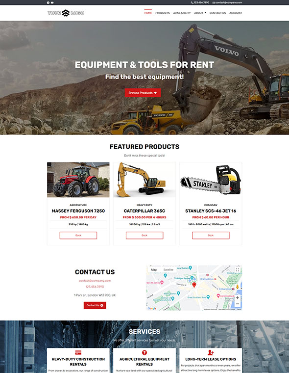 Equipment Rental Software - Website Template #1
