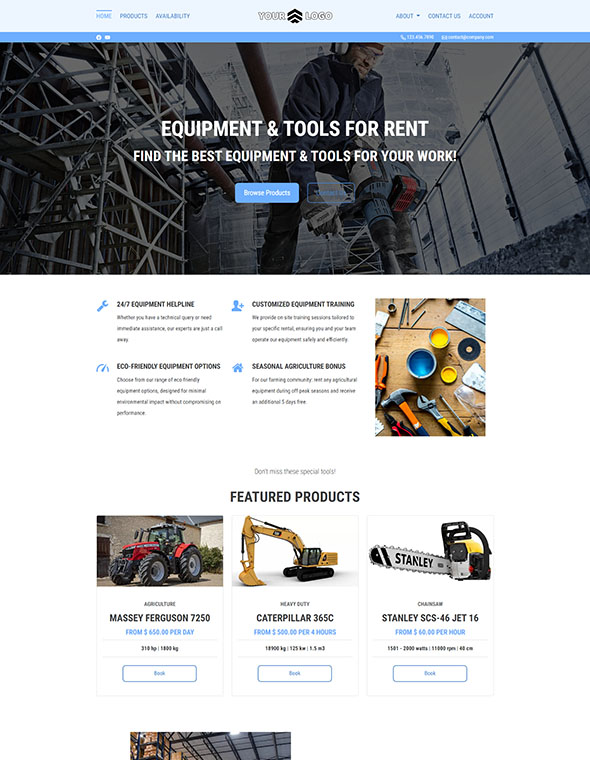 Equipment Rental Software - Website Template #8